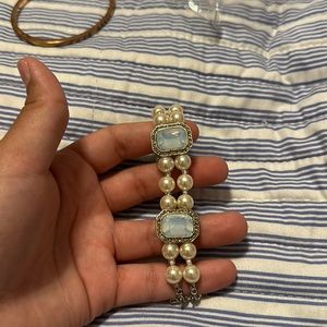 Antique style bracelet fake pearls some fading and fake diamonds